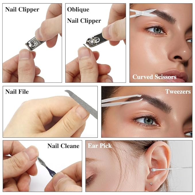 Christmas Stocking Stuffers for Adults, Nail Care Kit for Men, 7 PCS Manicure and Pedicure Kit, Manicure Set Women Travel Nail Kit Nail Clipper Set Kit Christmas Gift Mens Nail Grooming Kit(Silver)