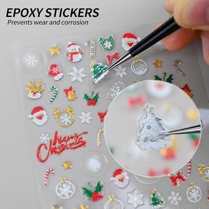 6 Sheets Christmas Nail Stickers, Christmas Tree Bell Snowflake Nail Art Stickers 3D Self-Adhesive Nail Art Supplies Santa Claus Elk Design Winter Xmas Nail Decals for Women DIY Holiday Manicure Decor