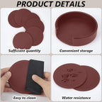 6PCS PU Leather Drink Coasters Red Round Table Coasters - Image 5
