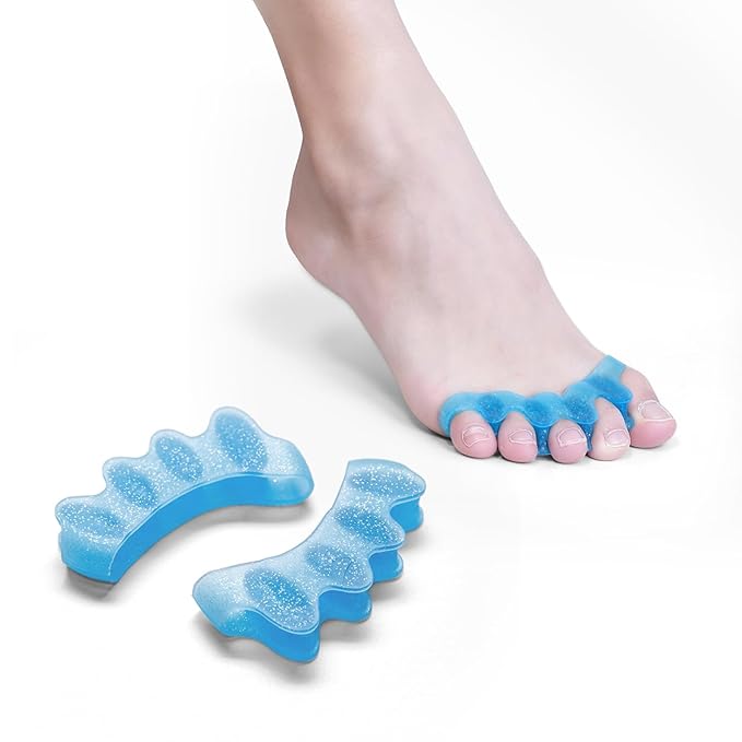Durable Unisex Toe Separators with Sparkle Design for Yoga & Daily Use - Flexible Silicone toe Spacers for Bunions, One-Size-Fits-All for Men & Women (2PCS) (Blue)