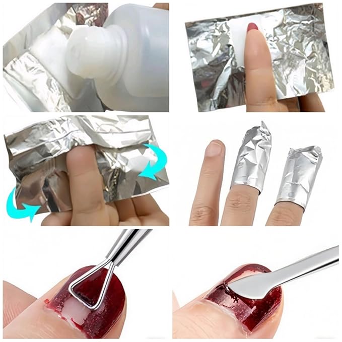 ASKELI 100PCS Foil Nail Wraps Remover for Soak off Gel Polish Removal, Aluminium Wraps Remover Complete with Cuticle Tools & Nail File for Manicure (100pcs)
