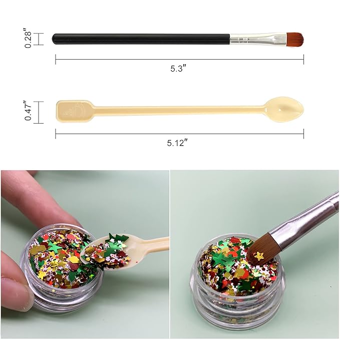 Glitter SUPGIFT 15 Colors 130g Holographic Christmas Snowflake Tree Heart Star Pentagram Chunky Cosmetic Laser Sequins for Makeup Hair Body Nail Art Slime Craft Resin with Brush 5 Spoons