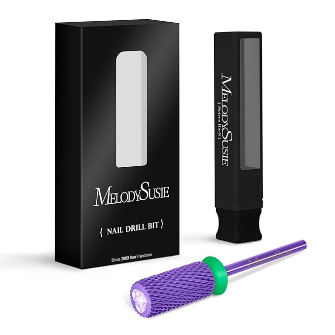 MelodySusie Large Barrel 3/32'' Tungsten Carbide Nail Drill Bit, Crystal Top Purple Heart Shape, Fast Remove Acrylic Gel, Cuticle Gel Polishing for Manicure Pedicure, Purple, Series Bit-S, Coarse