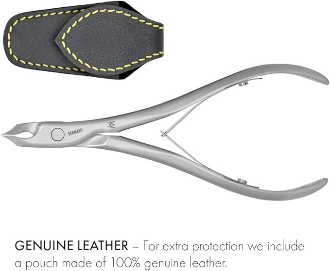 GERMANIKURE Tower Point Cuticle Trimmer - 1/4 Quarter Jaw Nipper - Ethically Made in Germany - Sharp FINOX Stainless Steel Professional Cuticle Remover in Leather Case – Manicure Tool, r143, 3mm