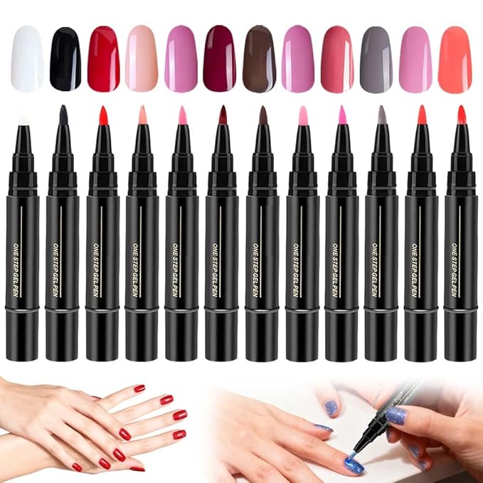 6 Colors Nail Art Pens Set, 3 in 1 Nail Polish Pens Quick Dry, One Step Nail polish Gel Pen, Salon Quality Nail Art Pen for Women (D)