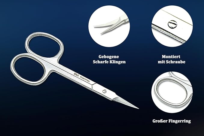 SMI Cuticle Scissors with Travel Case Cuticle Trimmer Small Scissors High Carbon Steel Curved Scissors for Eyelashes and Eyebrows