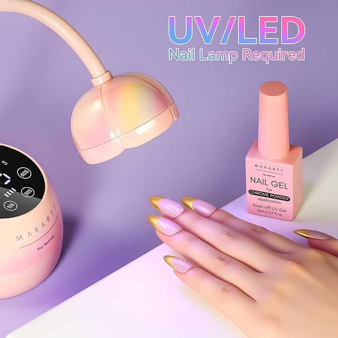 Makartt No Wipe Gel Top Coat for Chrome Nail Powder - Clear High Gloss Mirror Shine Top Coat Gel Nail Polish, Long Lasting Soak-Off LED UV Lamp, DIY Home Salon Art Design Gifts, 8ml Pink Bottle