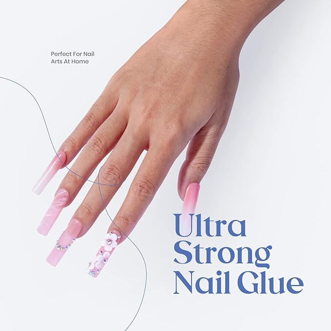 Beetles Super Strong Nail Glue for Press on Nails: 10ML 3Pcs Brush on Glue for Acrylic Nails, Nail Tips Quick Dry No Uv Light Needed