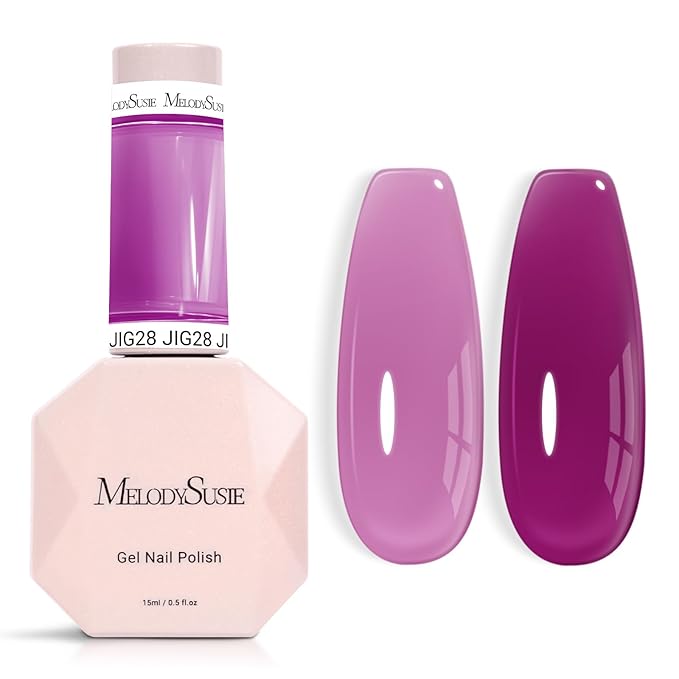 MelodySusie Jelly Purple Gel Polish, 0.5Fl.oz Jeweliver Jelly Gel Nail Polish Translucent Purple Deep Color Sheer Nails Soak Off UV LED Light Cure Gift for Women Nail Art Manicure JIG28