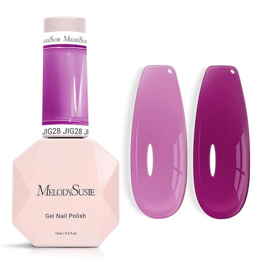 MelodySusie Jelly Purple Gel Polish, 0.5Fl.oz Jeweliver Jelly Gel Nail Polish Translucent Purple Deep Color Sheer Nails Soak Off UV LED Light Cure Gift for Women Nail Art Manicure JIG28