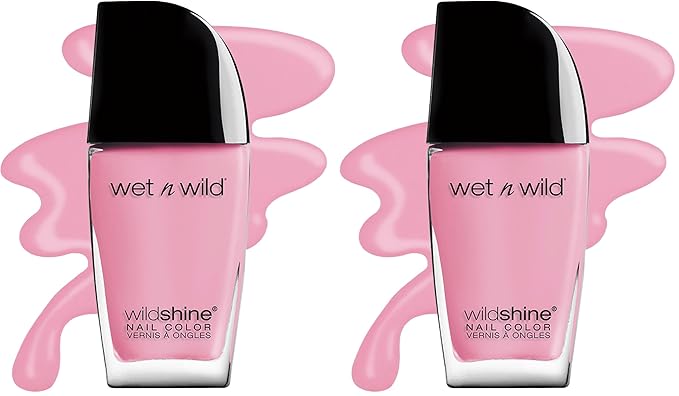 wet n wild Nail Polish Wild Shine, Tickled Pink, Nail Color (Pack of 2)