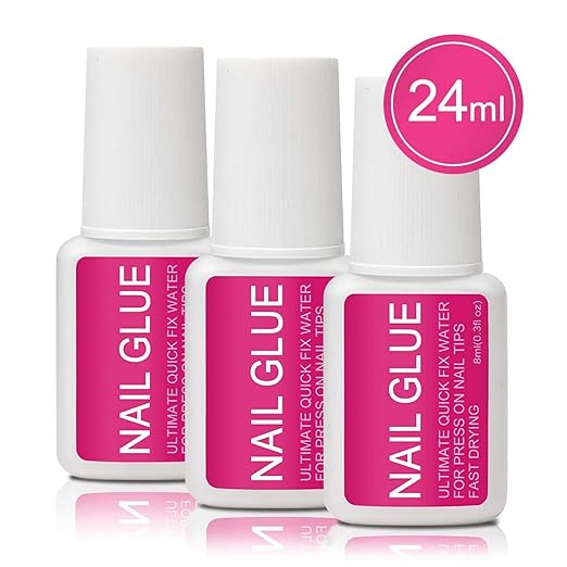24ML Super Strong Nail Glue for Press Ons, Fake Nail Tips, Acrylic Nails No Uv Light Needed Nail Bond Brush in Nail Glue for Press On Nails False Nails Tips Long Lasting for Beginners DIY Home