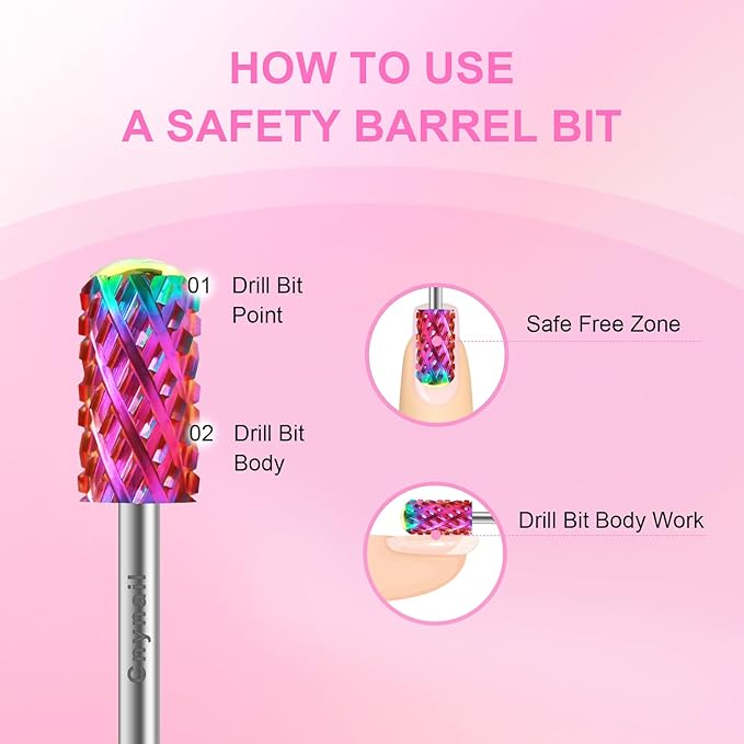 3/32" 2PCS Large Barrel Smooth Round Top Tungsten Carbide Nail Drill Bit Safety Bit for Gel & Acrylic Removal, 2-Way Rotating Efile Tip, Salon Electric File Accessory (4XC Grit, Multicolor)