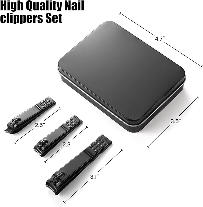 3PCS Professional Nail Clippers, Toenail Clippers and Fingernails, Black Nail Cutter, Sharpest Thick Toenail & Ingrown Nail Clipper Set, Best Travel and Home Use Nail Clipper for Men and Women