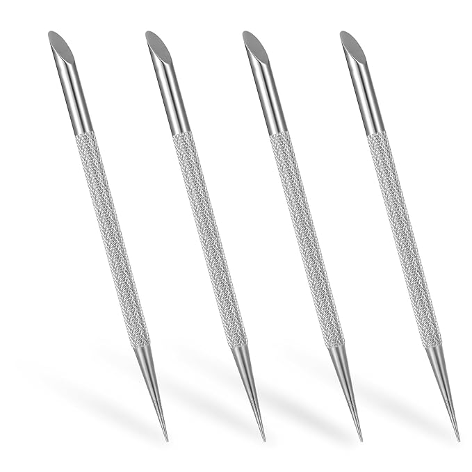 4 pcs Stainless Steel Cuticle Pusher,Cuticle Remover Tool,Nail Cleaning Cuticles Stick,Metal Nail Cuticles Pusher Nails Polish Remover Tool for Professional Manicure Pedicure
