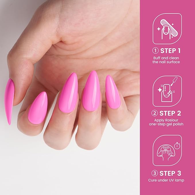 HEMA and TPO Free Pink Gel Nail Polish, 18 ML Neon Pink One Step Gel Nail Polish 3-in-1, No Need Base and Top Coat Easy DIY Nail Art, Soak Off Gel Polish for Women Nail Lovers
