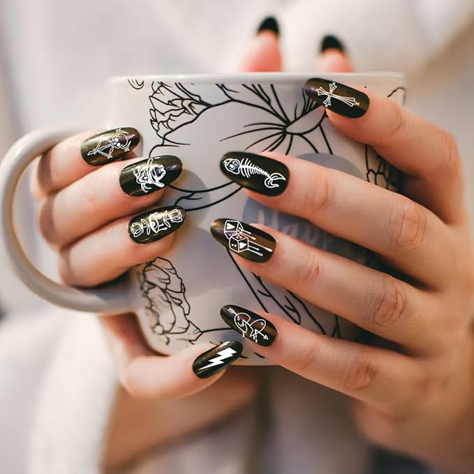 PH PandaHall 5pcs Punk Style Nail Stamper, Skull Spider Nail Stamping Plate Nail Art Stencils Print Nail Stencils Stainless Steel Nail Image Plates for Christmas Nail Art Design Print Manicure Salon