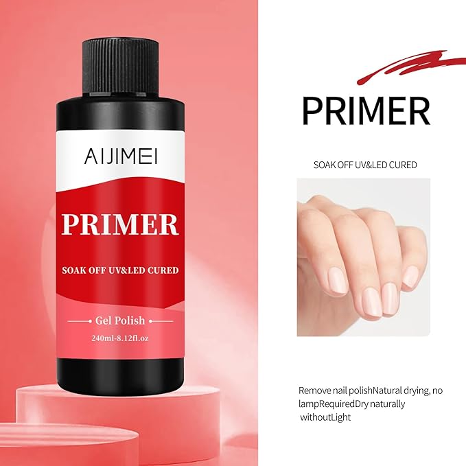 AIJIMEI 240ml Rapid-Dry Nail Primer, Nail Primer for Stronger Nails Enhances Adhesion & Shine Primer for Nail, Sensitive Skin Nail Care Compatible with All Polishes Nail Art 8 Fl Oz