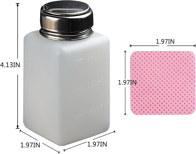 Alcohol Dispenser 180ml Push Down Pump Dispenser 200Pcs Lint Free Nail Wipes, Push Down Empty Bottle Metal Nail Polish Remover Pump, Lip & Eye Makeup Remover Bottle