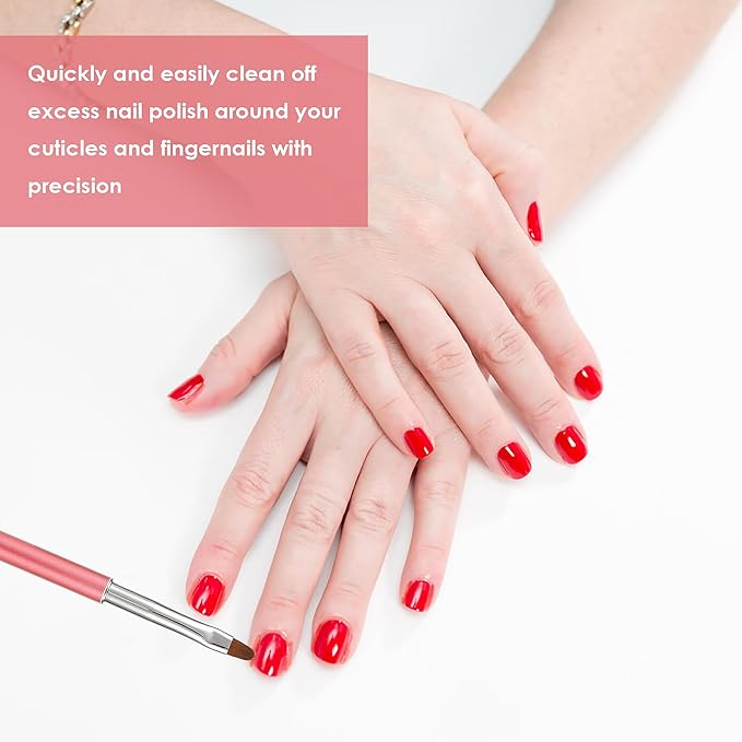 cobee Nail Clean Up Brush, 2PCS Nail Art Clean Up Brushes Nail Painting Brushes Nail Remover Brush Nail Pen Painting Tools for Nail Art Design Manicure Mistake Cleaning(Round, Angled, Rose Red)