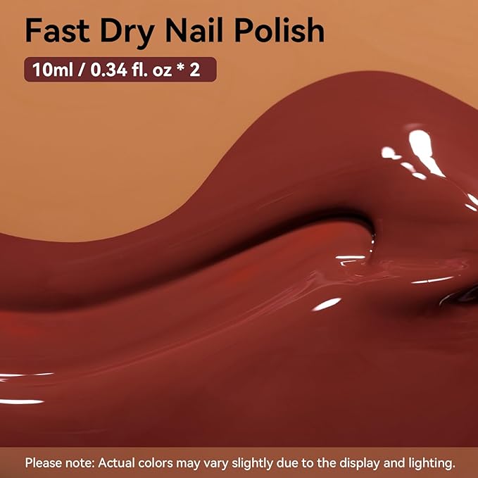 Chocolate Brown Nail Polish, 2 Colors Mocha Mousse Fall Winter Nail Polish Duo Non-Gel, Opaque, Fast Drying, Streak Free & Long Lasting Glossy Nail Art Gift for Women