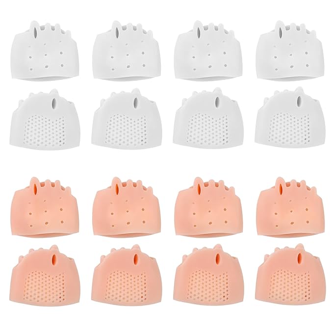 8 Pairs Silicone Toe Separators for Women Pedicure, Breathable Toe Spacers Cushions, Bunion Corrector for Women Metatarsal Overlapping Pads Relieve Foot Gel (White & Skin Color)