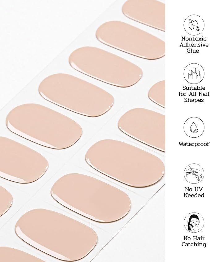 Nail Polish Strips - 22 Pcs Salon Quality Gel Nail Stickers - Long Lasting Wraps (Light Chestnut Brown)