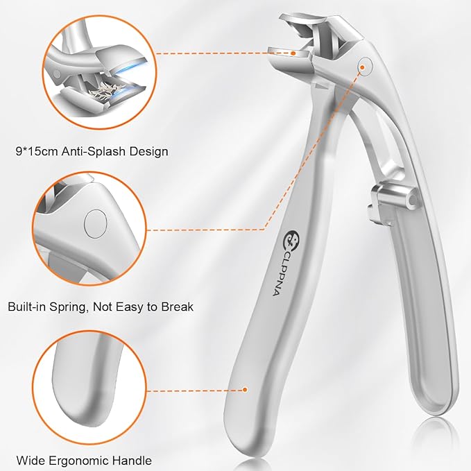 Toenail Clippers for Seniors, 2025 Upgrade Angled Head Nail Clippers for Men with Catcher, CLPPNA Ergonomic Toenails Clipper for Thick Toenails Long Handle, Sharp Wide Jaw Fingernail Clippers Adult
