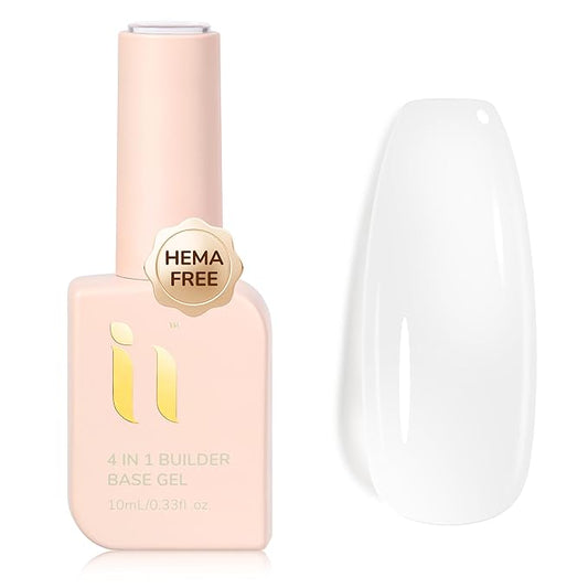 Hema Free Builder Base Gel Nail Polish, Jelly White Strengthener Gel for Fragile nails, Shining Last Long, Cruelty Free, Vegan