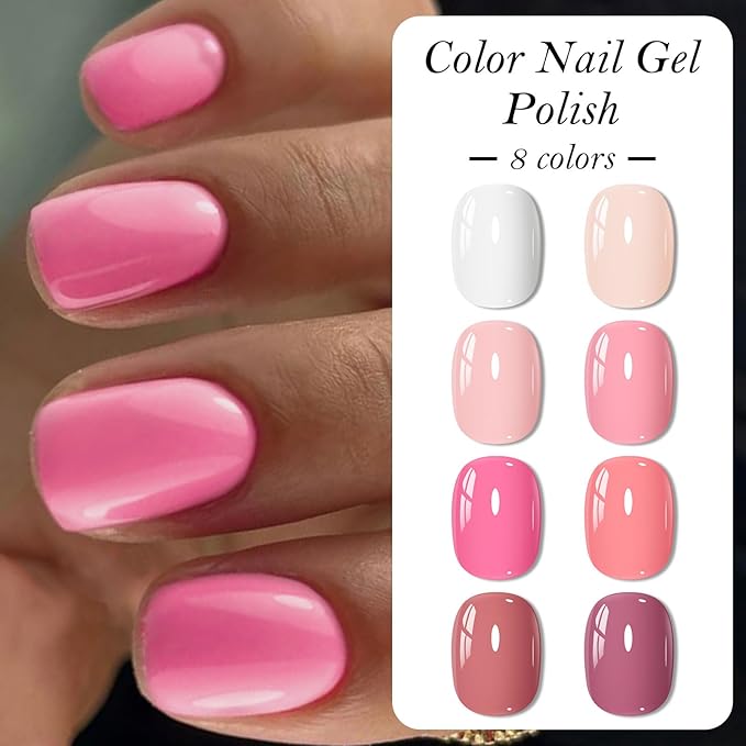 MEET ACROSS 1 Step Gel Polish Set Nail Art Manicure 3 in 1 Gel Kit Soak Off LED Gel Nail Varnishes No Need base gel top coat (Set-6, 8PCS)