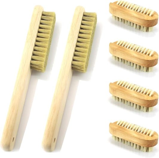 6 Pack Long Handle Grip Nail Brush, Wooden Two-Sided Hand Fingernail Scrub Cleaning Brushes for Toes and Nails Cleaner, Pedicure Scrubbing Tool Kit for Men and Women