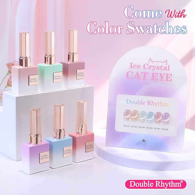 Double Rhythm Cat Eye Gel Nail Polish Set of 6 Same Color Same Bottle 0.5 Oz Shimmer Glitter with Magnet Holographic Reflective Magnetic UV Nail Polish Kit (Silver Nude Pink Blue Purple-T6-28)