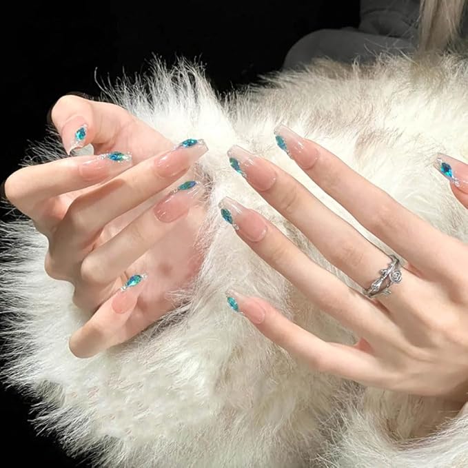 200PCS Blue Nail Charms, Crystals Rhinestones Flatback Nail Shiny Zircon Diamonds for 3D Decorations DIY Nail Art Accessories