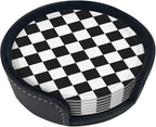 Drink Coasters with Holder Stand Set of 6 Black and White Checkerboard Pu - Image 6