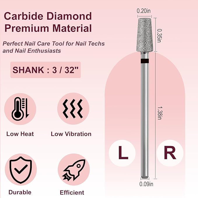 Tapered Barrel Shape Cuticle Nail Drill Bits, Diamond Drill Bits 3/32” Professional Safety Cuticle Clean Drill for Electric Remove Cuticle Dead Skin Manicure Tools (Coarse)