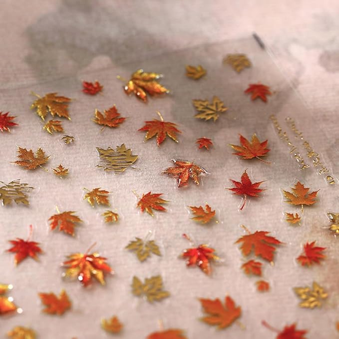 Maple Leaf Nail Art Stickers Fall Nail Stickers 5D Embossed Nail Decals 1PCS Falling Leaves Autumn Nails Design Nail Art Supplies Fall Sticker for Nails Thanksgiving Day DIY Manicure Nail Decorations