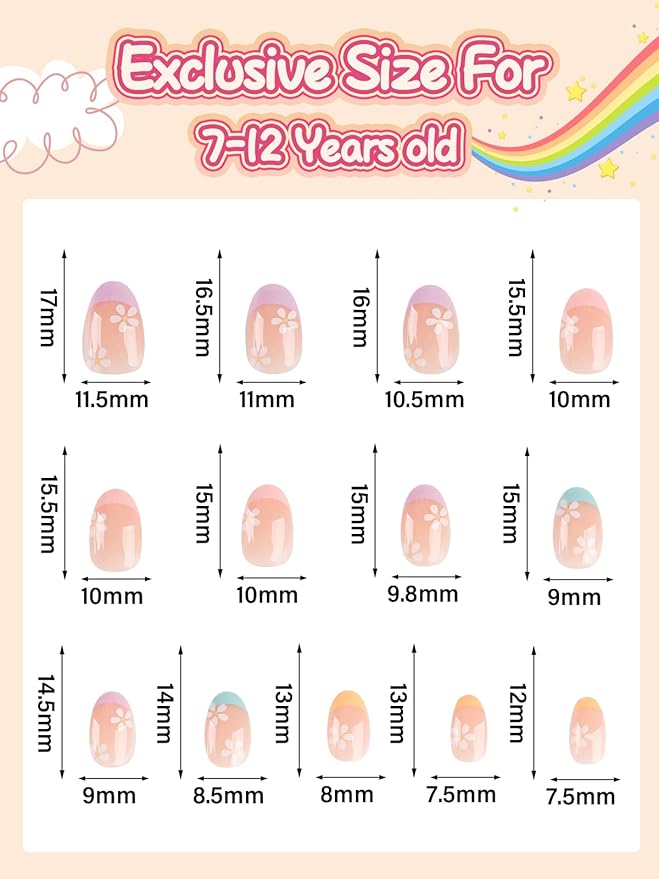 EBANKU 26 Pcs Press on Nails for Girls, Flower Fake Nails for Kids 5-12 Years False Nails Kit with Nail Glue, Short Full Cover Nails Tip for Child