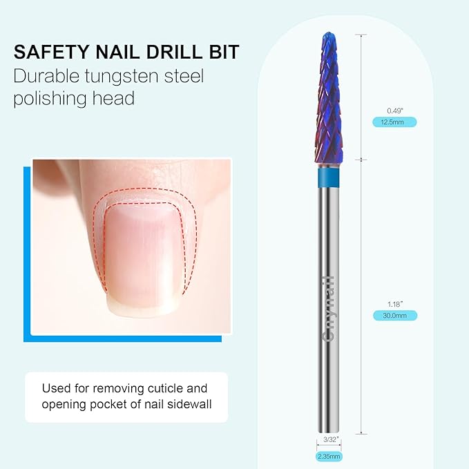 3/32" Small Cone Clean Medium Grit Carbide Cuticle Cleaner Bit for Electric Nail Drills – Professional Manicure Tool for Nail Salons and Home Use (M Grit. Purple)