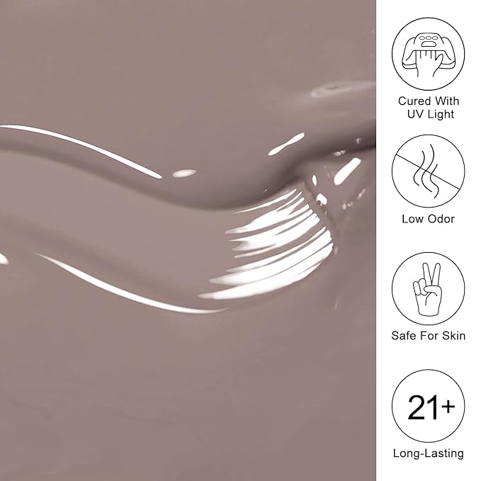 Imtiti Brown Gel Nail Polish, Greyish Brown Gel Polish High Gloss Soak Off UV LED Autumn Winter Art Manicure Salon DIY Design 10ML