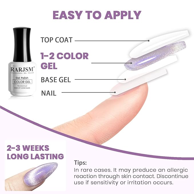 RARJSM Cat Eye Gel Nail Polish Aurora Violet Purple Velvet Silver Glitter Universal Galaxy Shimmer Ice Gel Polish with Magnet Stick Single Bottle 15ml LED UV Curing Requires Soak Off Salon Home