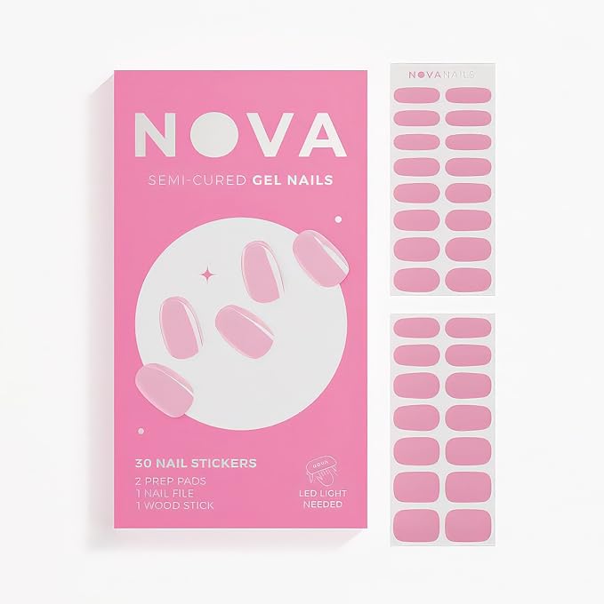 NOVA, Female Founded, Semi Cured Gel Nail Strips (Sweetheart) - The 10 Minute Manicure. Salon-Quality, Works with Any Lamp, Easy to Apply & Remove - Incl. File & Wooden Stick (Sweetheart)