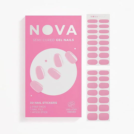 NOVA, Female Founded, Semi Cured Gel Nail Strips (Sweetheart) - The 10 Minute Manicure. Salon-Quality, Works with Any Lamp, Easy to Apply & Remove - Incl. File & Wooden Stick (Sweetheart)
