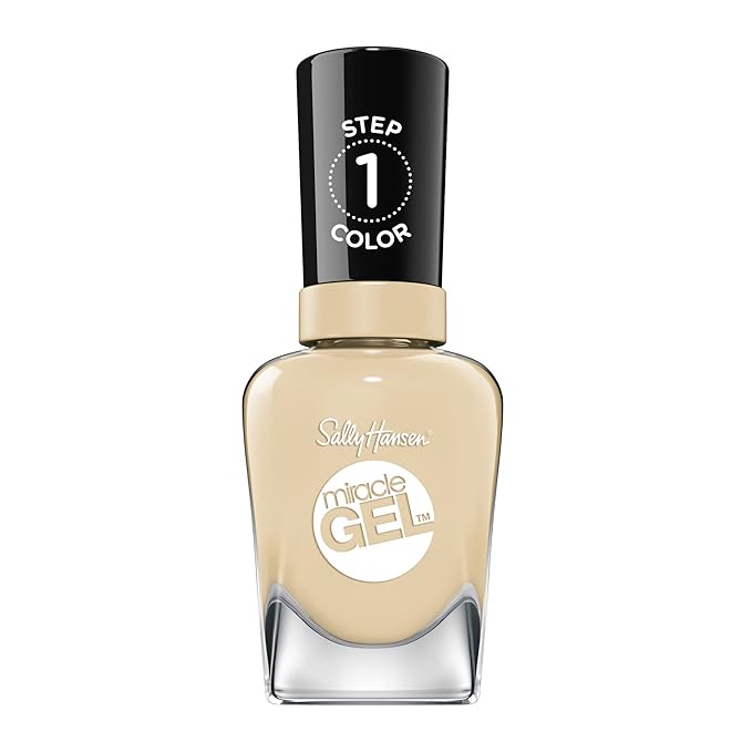 Sally Hansen Miracle Gel Salon Quality Nail Polish | Gel-Like Formula, Two-Step System, No UV Light Needed, Long Lasting | Semi-Opaque | 771 Sun-Shower | Beige Yellow Nail Color