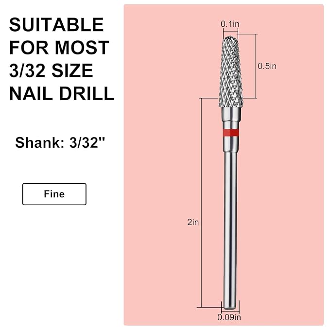 Tapered Nail Drill Bits,Cone Shape Tungsten Carbide Electronic Nail Drill Bit for Acrylic Gel Nails Dual Nail Form Remove,3/32 Inch Nail Bit for E-File Nail Drill(Fine)