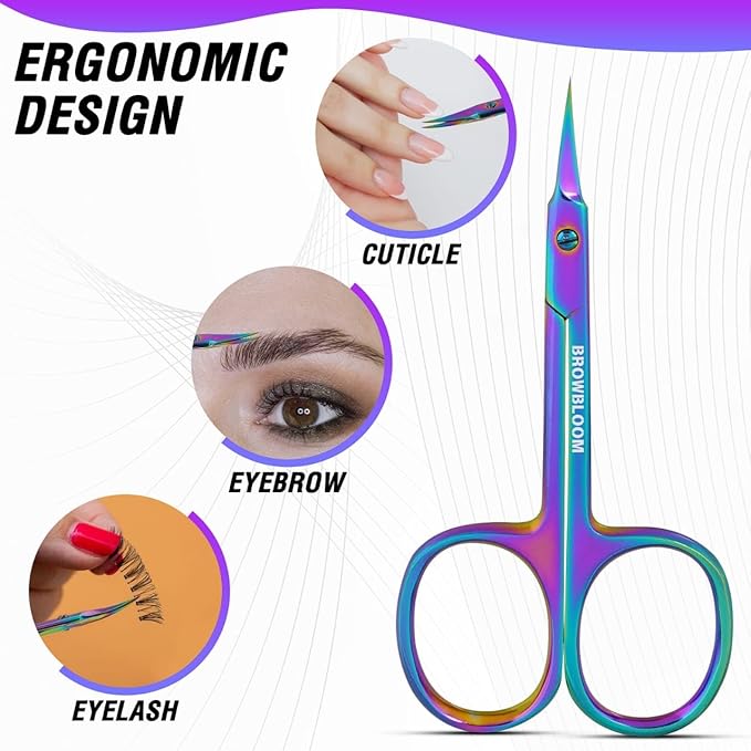 Precision Cuticle Scissors for Manicure, Pedicure, Eyebrow, and Eyelash Grooming - Extra Sharp Multi-Color Curved Cuticle Scissors with Black Storage Case for Men and Women (Multi)