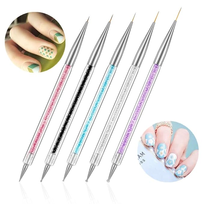 5PCS Nail Dotting Pens with 3PCS Nail Painting Brushes, Dual End Nail Art Pen Brush Acrylic Painting Drawing Liner Nail Tools(Set of 8)