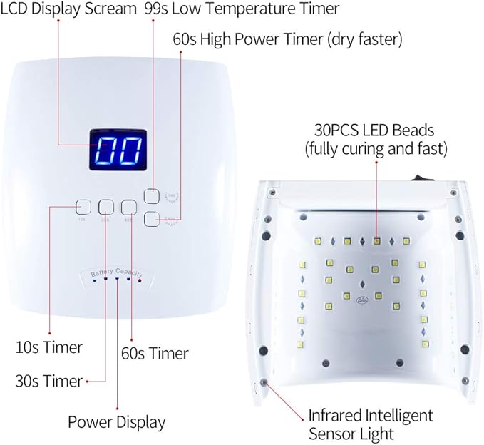 Rechargeable UV LED Nail Lamp, Professional Cordless UV Light for Nails Nail Lamp Machine with Automatic Sensor, 5 Timer Setting Fast Nail Light Curing Lamp for Salon & Home