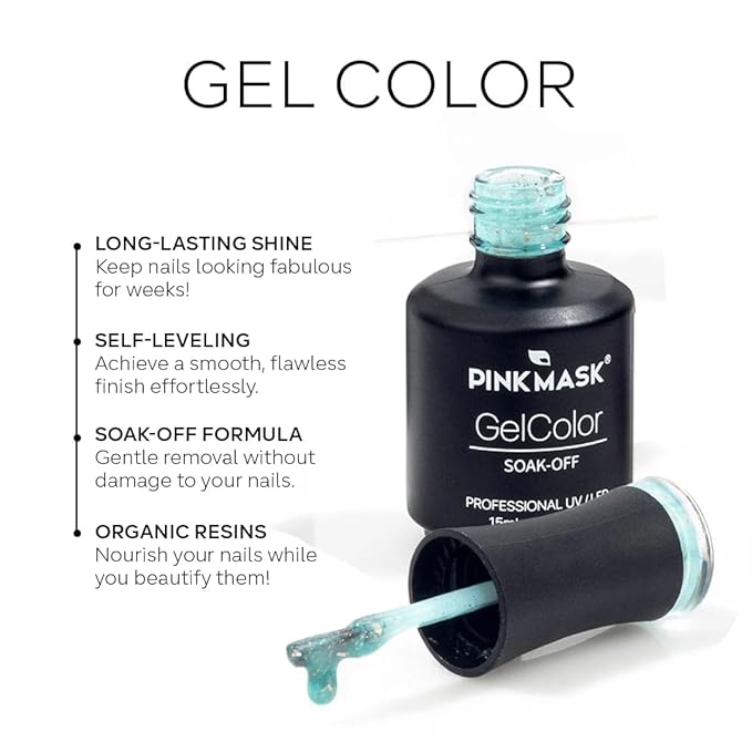 PINK MASK Gel Color Nail 15mL, Soak-Off Professional UV/LED, No-Wipe Formula, Long Lasting shine nails polishes.