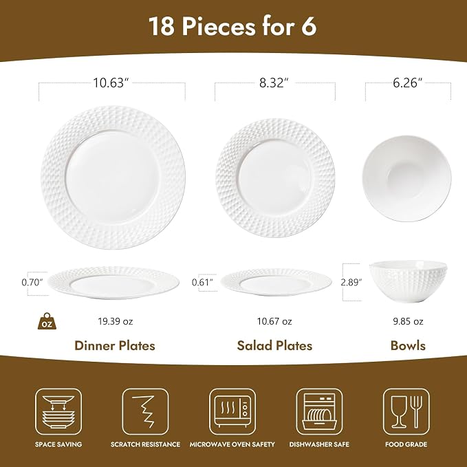 18Pc Rhombus Edge White Bone China Set, Service - Image 2