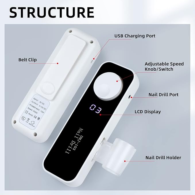 SAVILAND Electric Nail Drill 35000RPM: High Speed Portable Nail Drill Machine Nail File with Ceramic Corn Bit USB Rechargeable for Acrylic Gel Nails Removal Manicure Pedicure Kit for Home Salon White